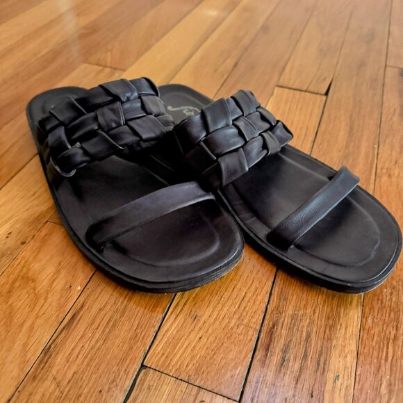 Free People Black Woven Braided Leather Slide Sandals EU 39 US 8.5 - Picture 2 of 4